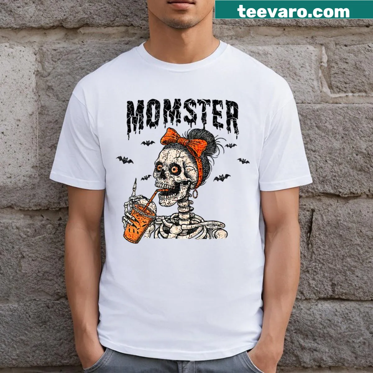 Funny 'Momster' Halloween t-shirt with vampire design — on a men's t-shirt
