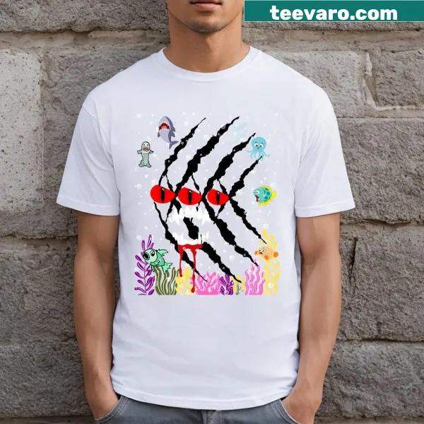 Illustrated T-shirt featuring a mythical monster fish from the underworld