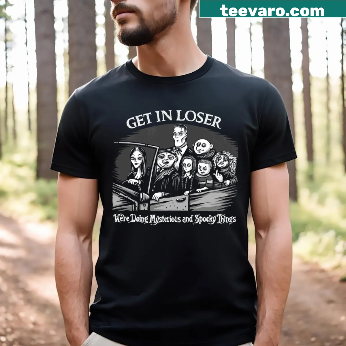 Minimalist spooky graphic T-shirt — on a men's t-shirt