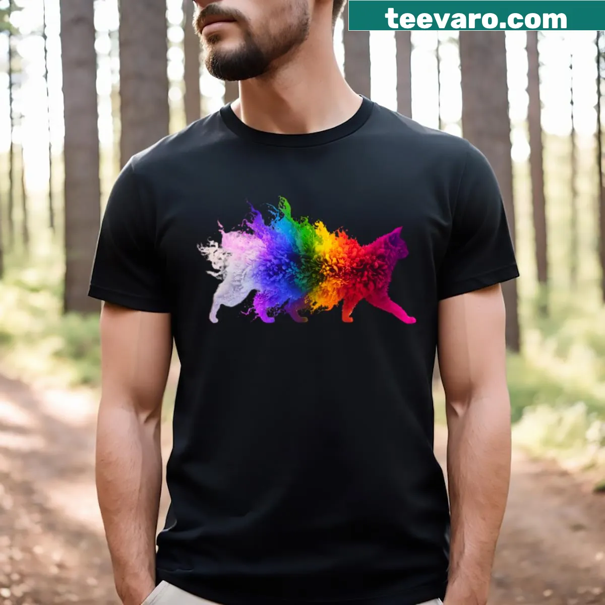 Bold abstract graphic T-shirt representing neon eruption — on a men's t-shirt