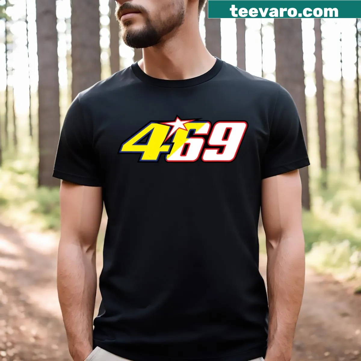 Commemorative T-shirt featuring Nicky Hayden and Rossi's numbers — on a men's t-shirt