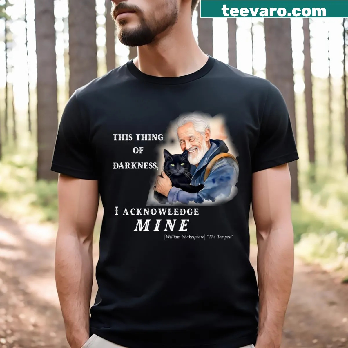 T-shirt featuring a Shakespeare quote in elegant typography — on a men's t-shirt