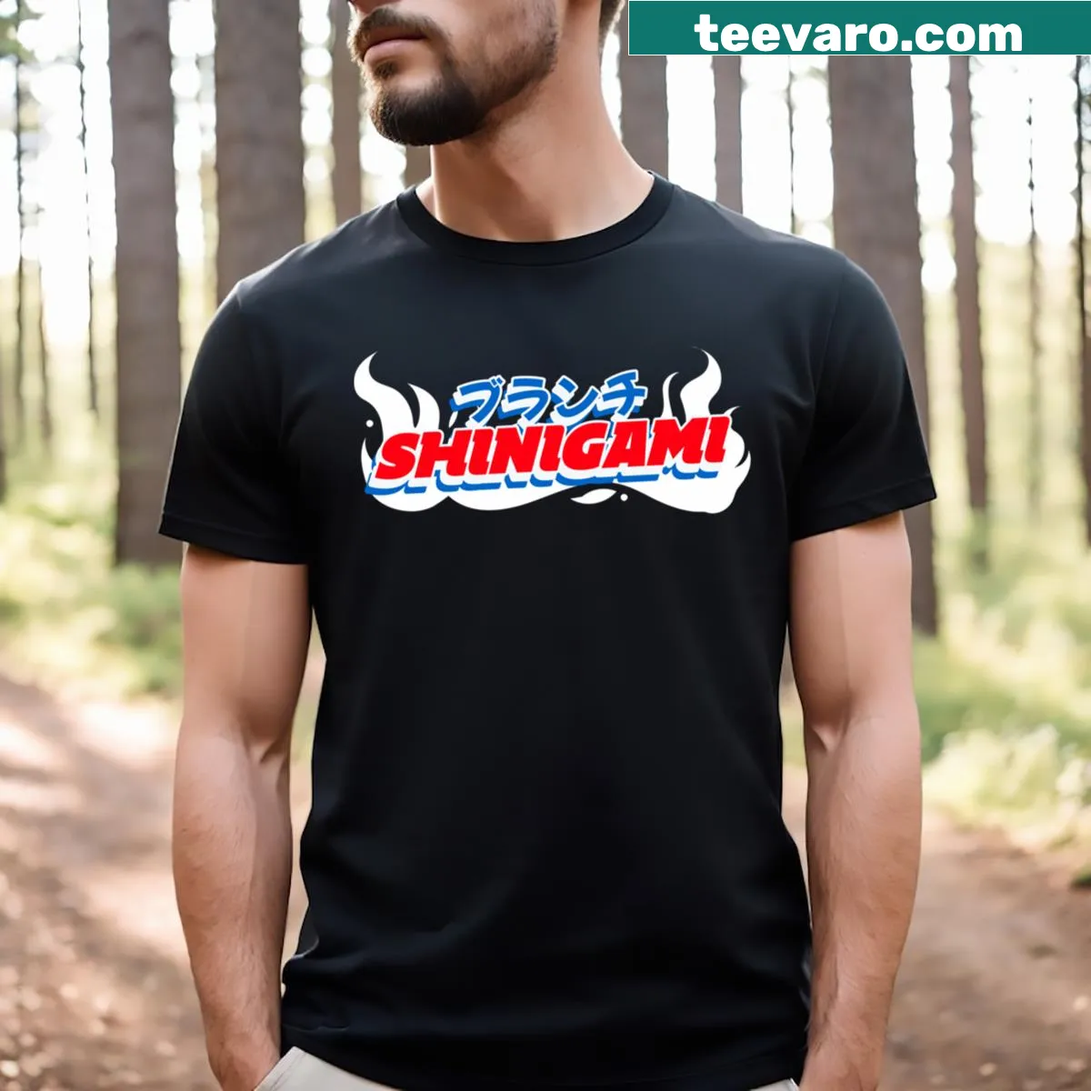 Anime-themed T-shirt with Shinigami character illustration — on a men's t-shirt