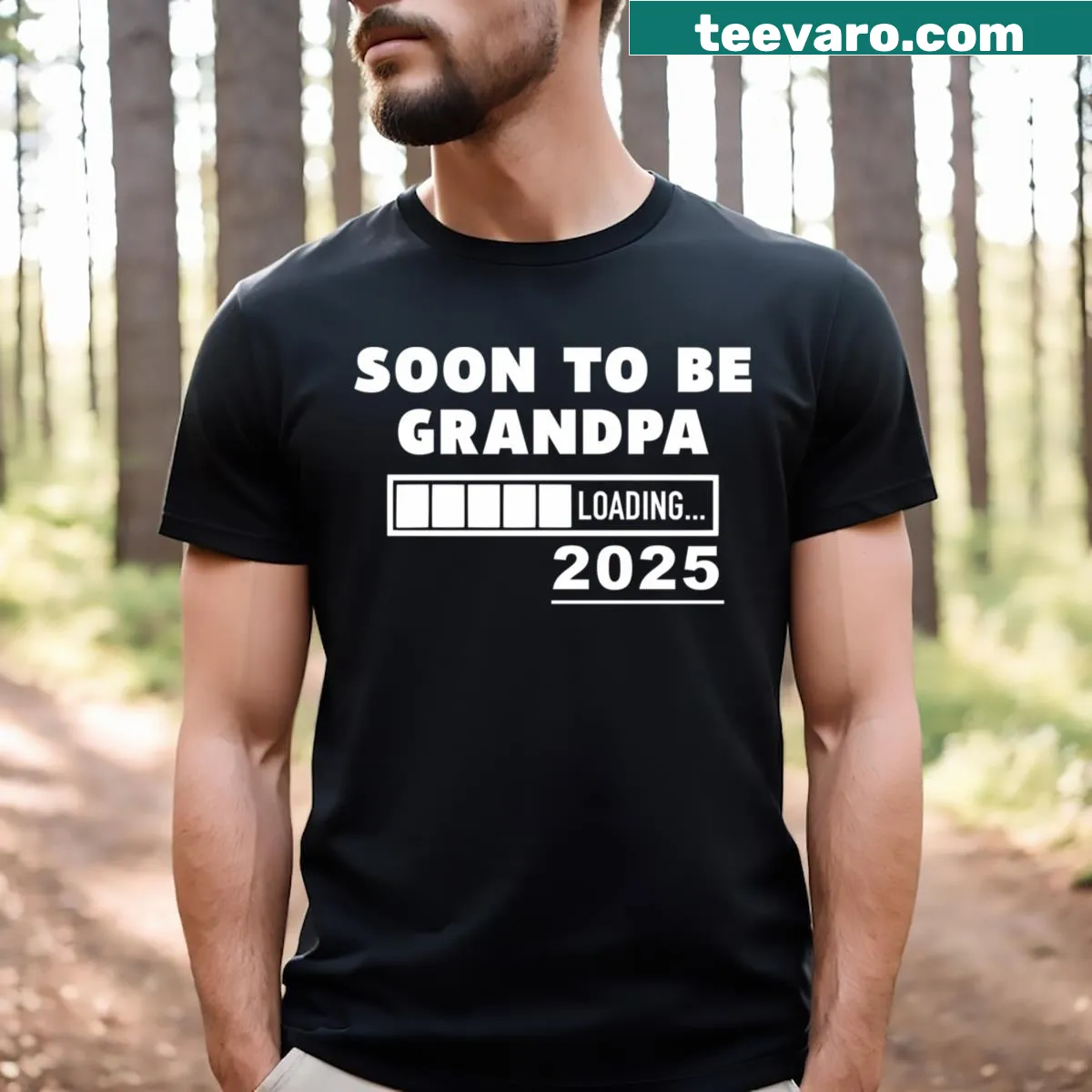 Playful 'Soon To Be Grandpa 2025 Loading' graphic T-shirt — on a men's t-shirt
