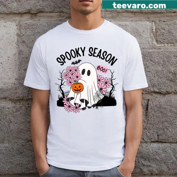 Whimsical Halloween t-shirt with a floral ghost design