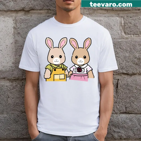 Cartoon-style t-shirt featuring Sylvanian Families characters.