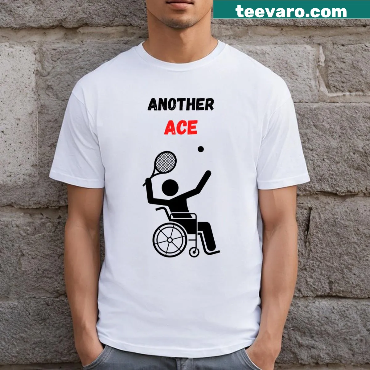 Minimalist Tennis Ace graphic T-shirt featuring bold typography — on a men's t-shirt