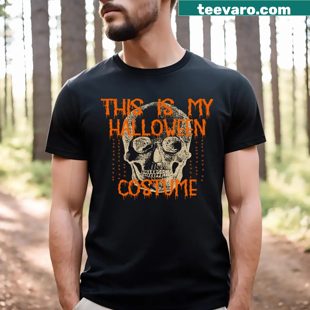 Funny Halloween tee with 'This Is My Halloween Costume' text — on a men's t-shirt