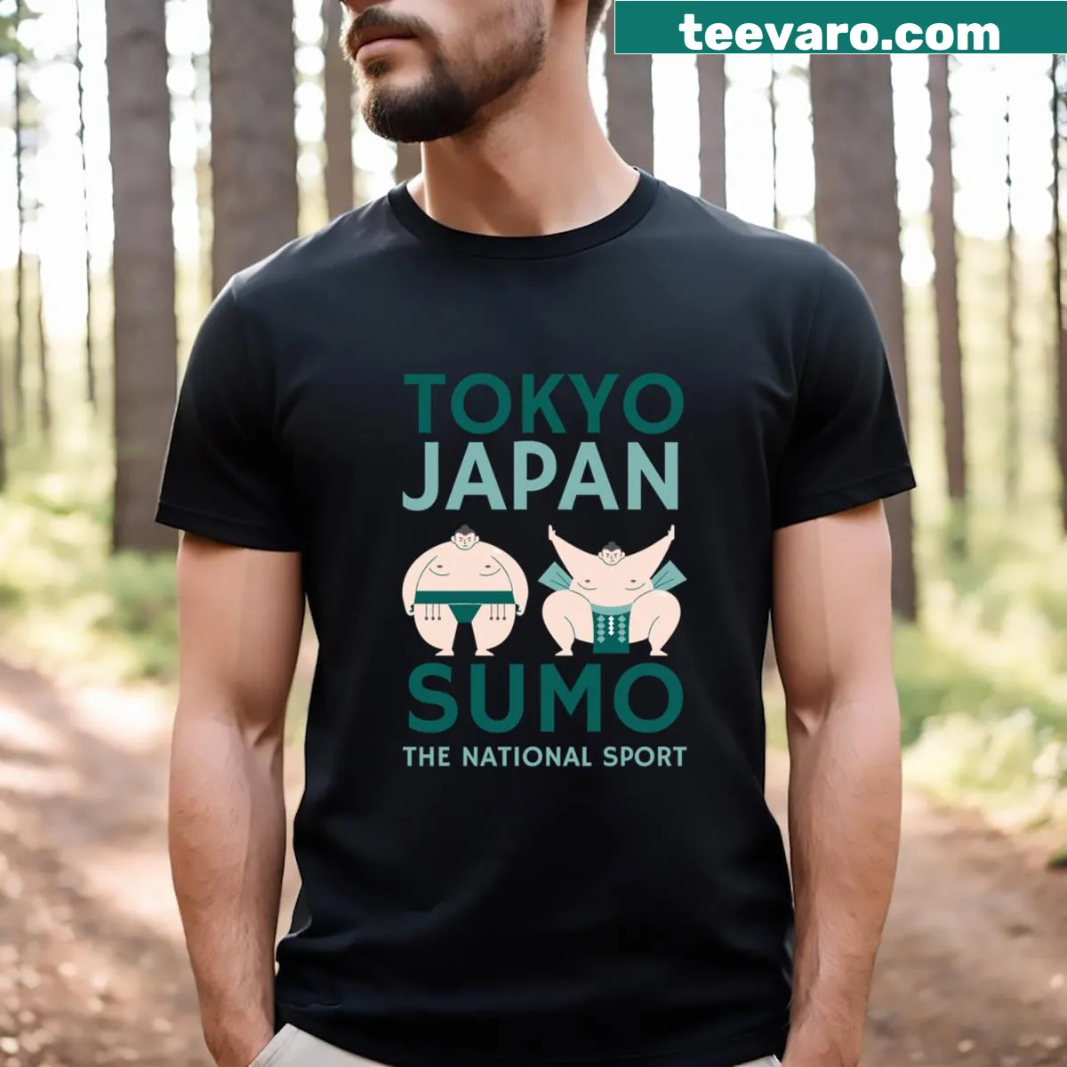 Illustration of sumo wrestlers representing Japan's national sport — on a men's t-shirt