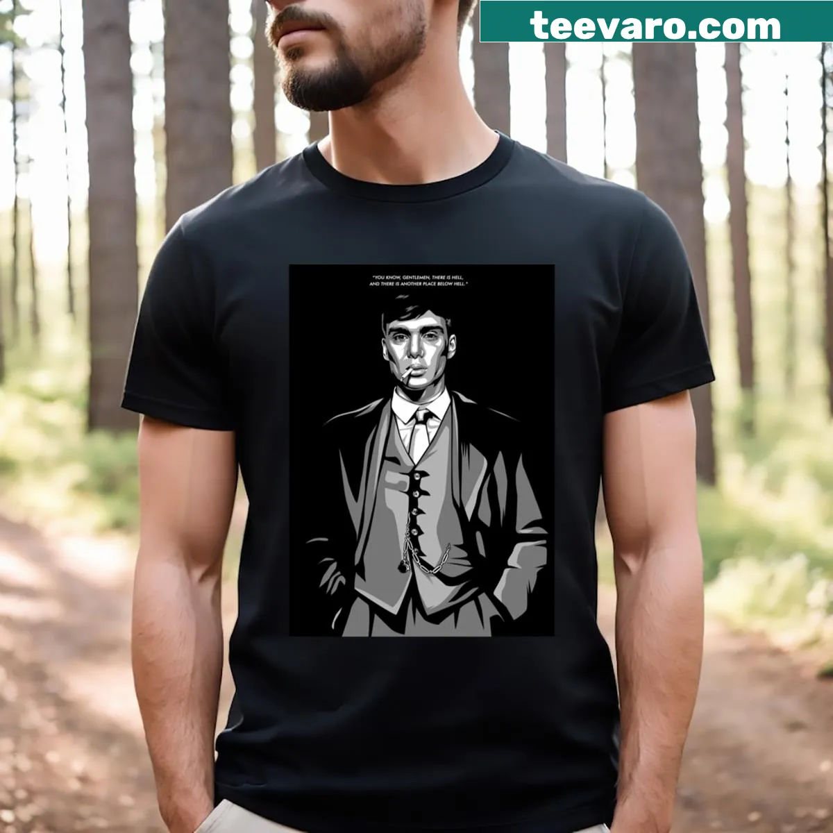 Graphic featuring Tommy Shelby on an essential T-shirt — on a men's t-shirt