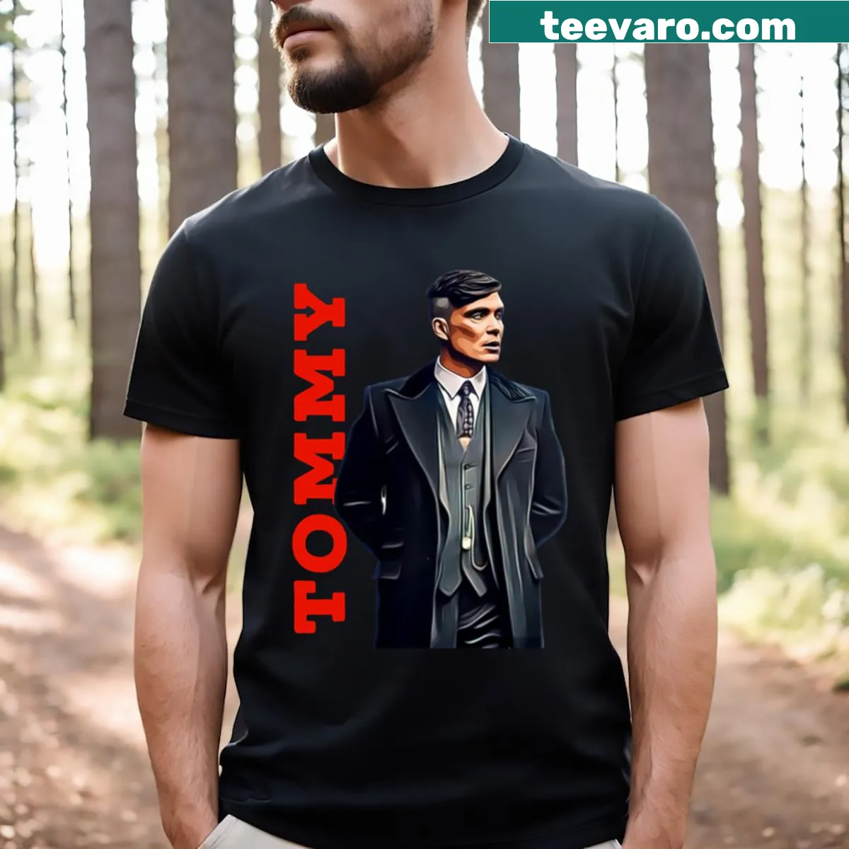 T-shirt featuring an illustration inspired by Tommy Shelby from Peaky Blinders — on a men's t-shirt