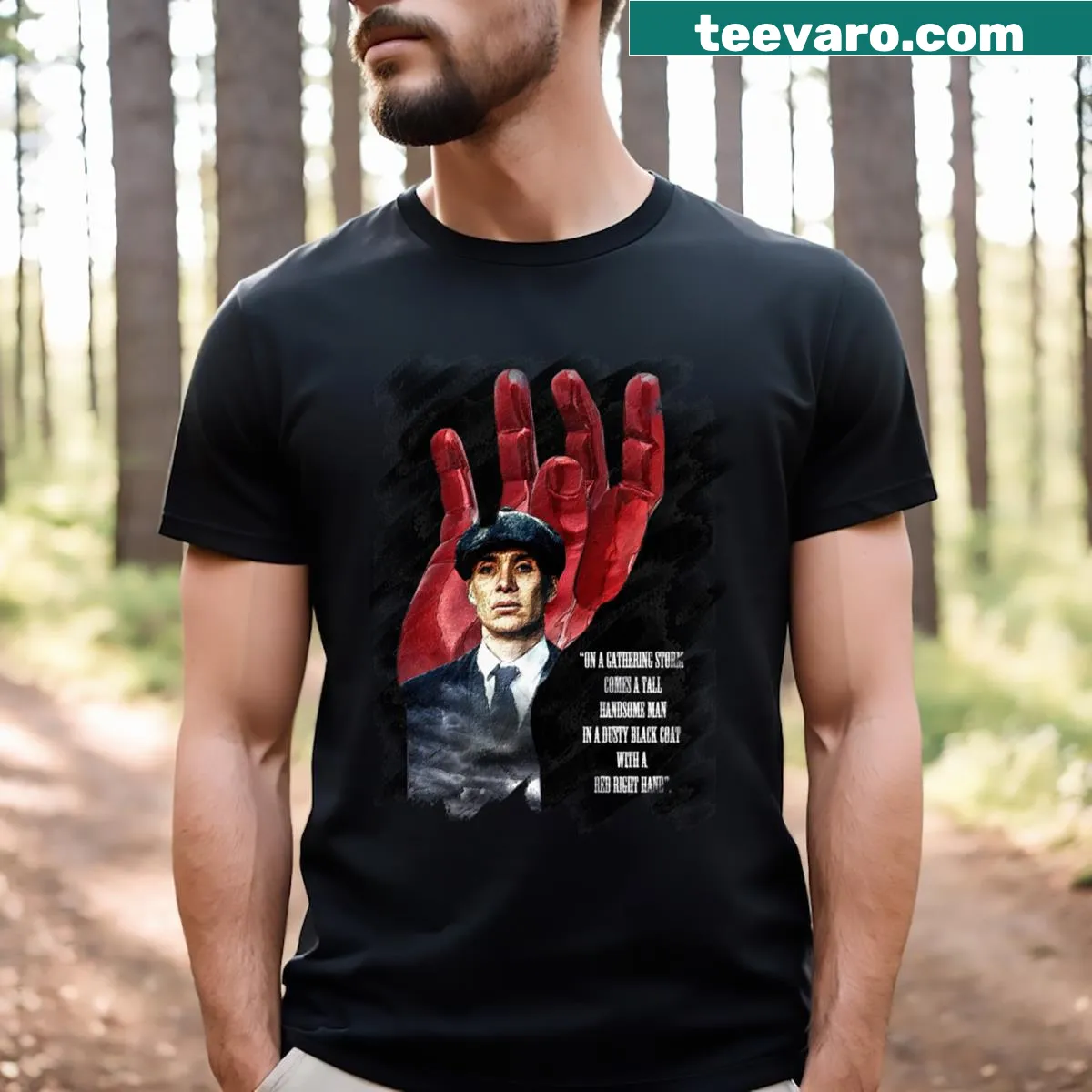 Tommy Shelby-inspired T-shirt featuring a red rig design — on a men's t-shirt