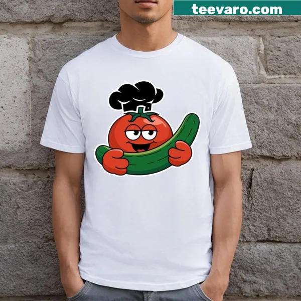 Cartoon tomato design from Veggie Tales on a kids' T-shirt.