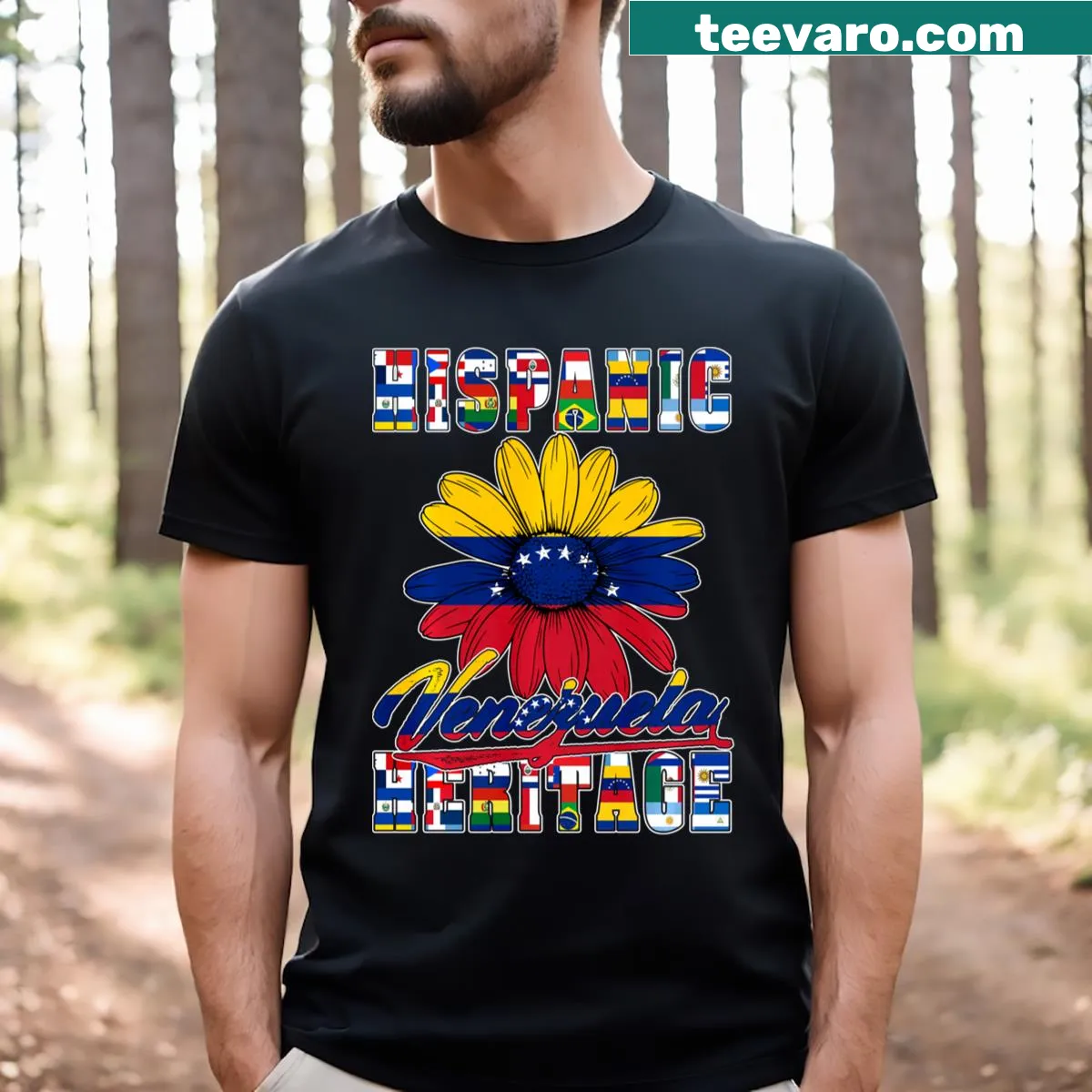 Daisy design featuring Venezuelan flag on a T-shirt. — on a men's t-shirt