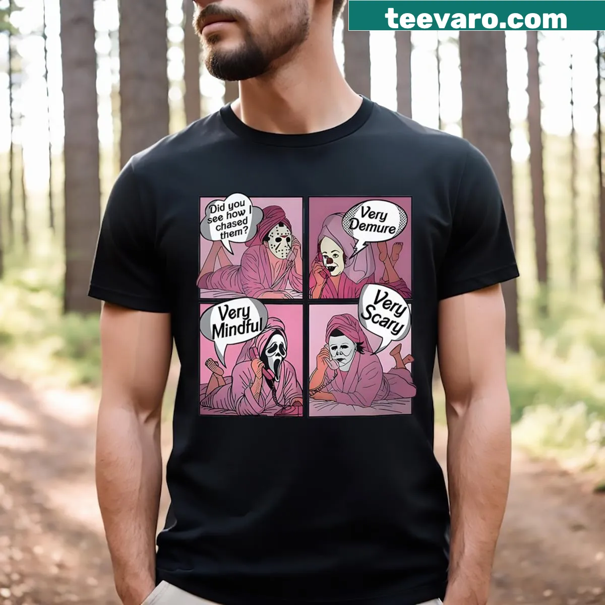 Cartoon Halloween T-shirt with skeletons and spooky design. — on a men's t-shirt