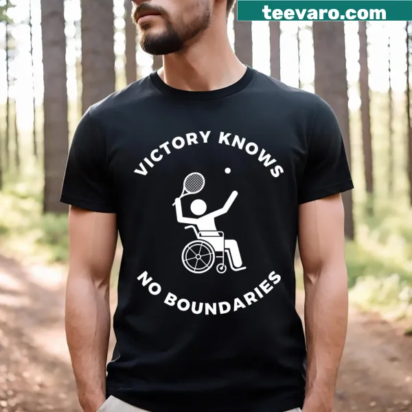 Inspirational Wheelchair Tennis T-shirt with a bold victory graphic