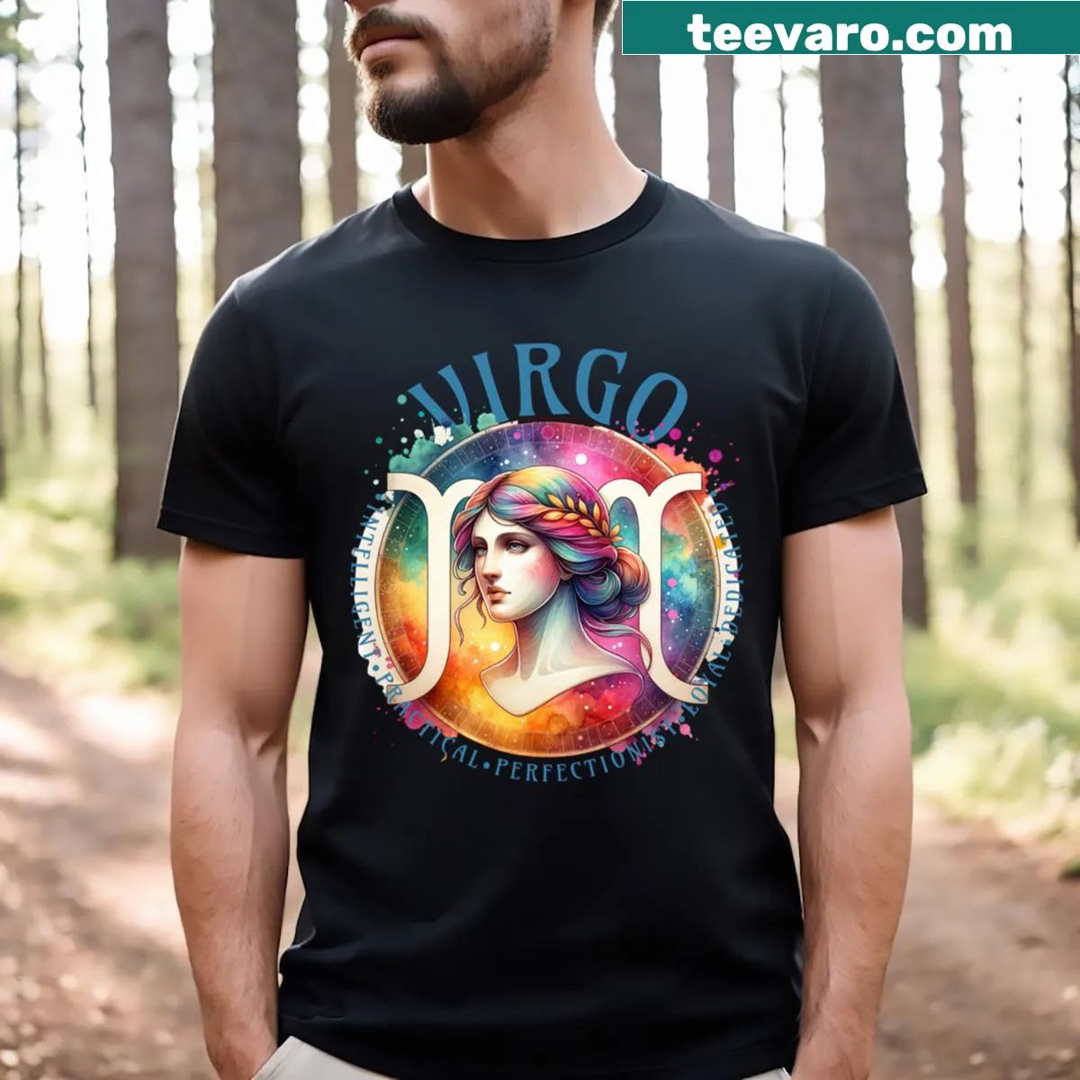 Virgo zodiac sign design on an everyday T-shirt — on a men's t-shirt
