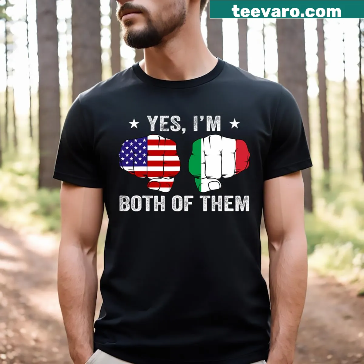 Dual heritage shirt celebrating American and Italian culture — on a men's t-shirt