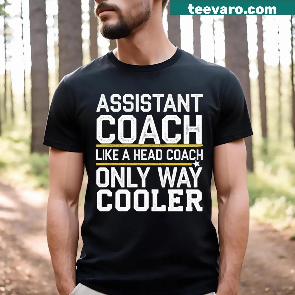Funny T-shirt for assistant coaches with playful coaching text. — on a men's t-shirt