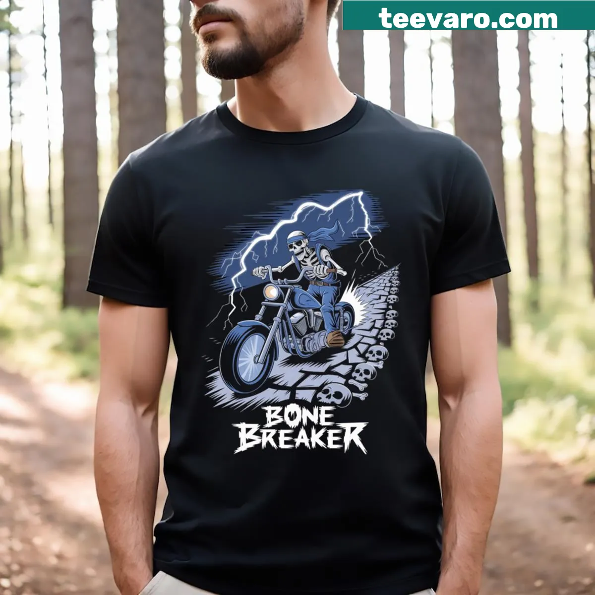 Bold T-shirt with a dynamic graphic of a bone representing sports and fitness — on a men's t-shirt