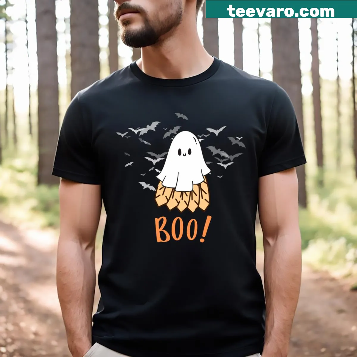 Cute Halloween t-shirt with ghost-themed badminton shuttlecock — on a men's t-shirt