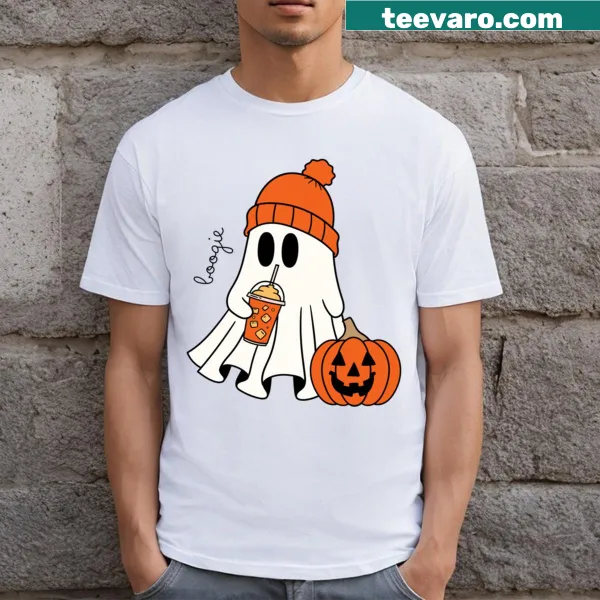 Whimsical T-shirt featuring a dancing ghost in a playful design