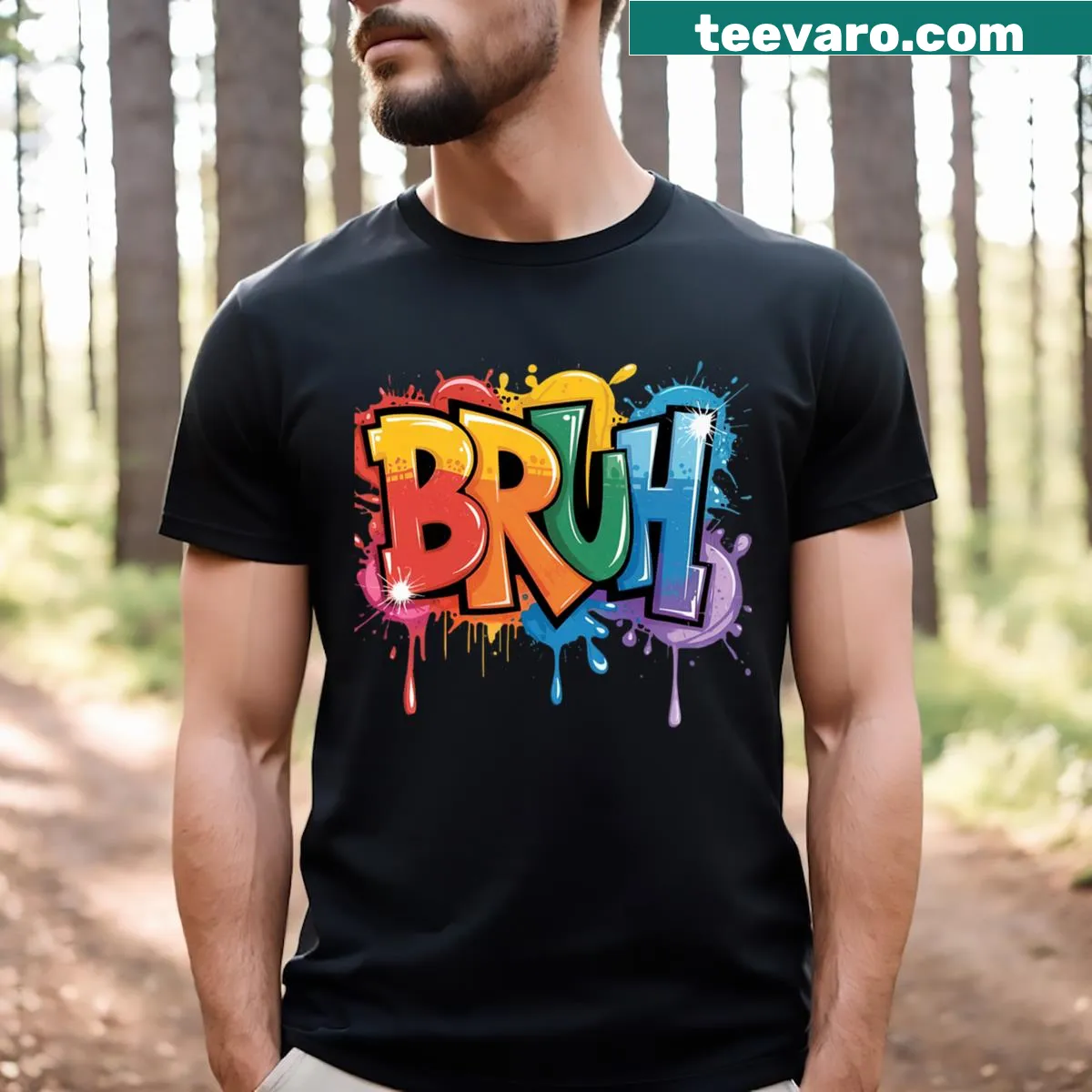 Bruh meme graphic with paint drip aesthetic T-shirt — on a men's t-shirt