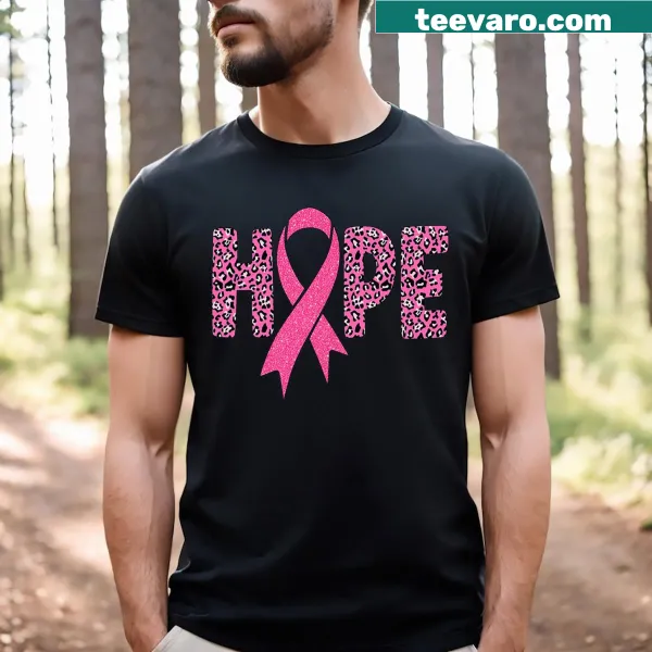 Inspirational t-shirt with leopard print ribbon for Breast Cancer Awareness