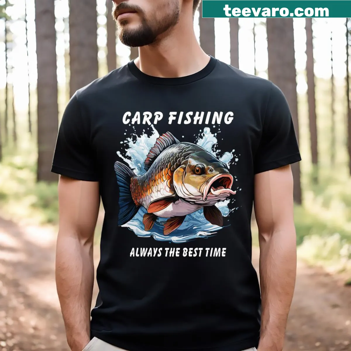 Vintage-style Carp Fishing T-shirt with playful graphics — on a men's t-shirt