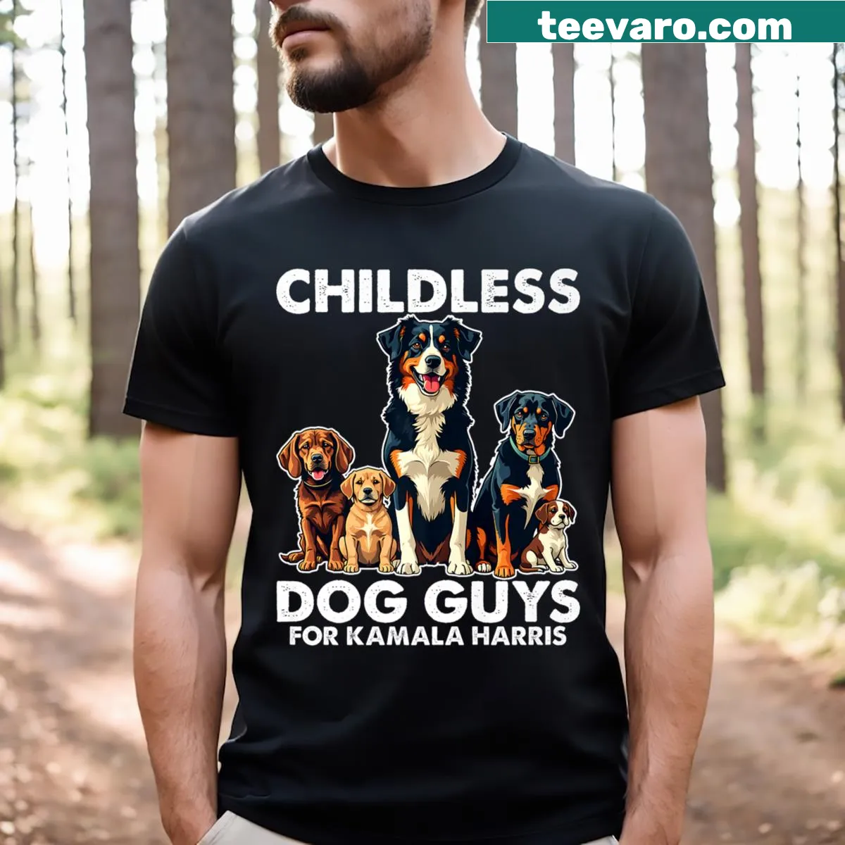 Supportive design for Kamala Harris 2024 featuring dog themes — on a men's t-shirt