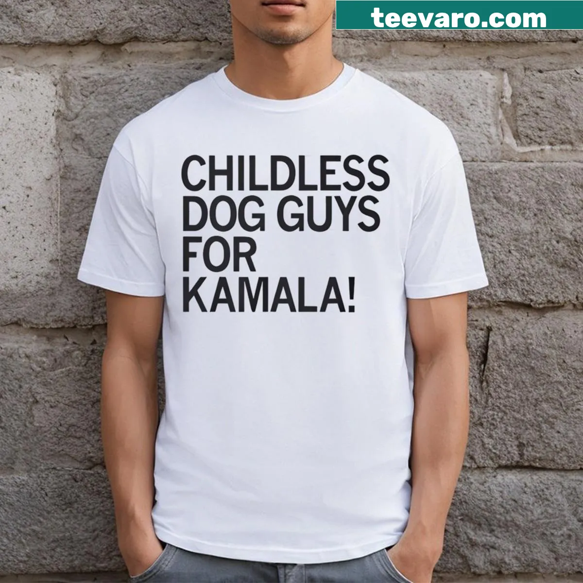 Funny t-shirt for dog dads supporting Kamala Harris 2024 — on a men's t-shirt