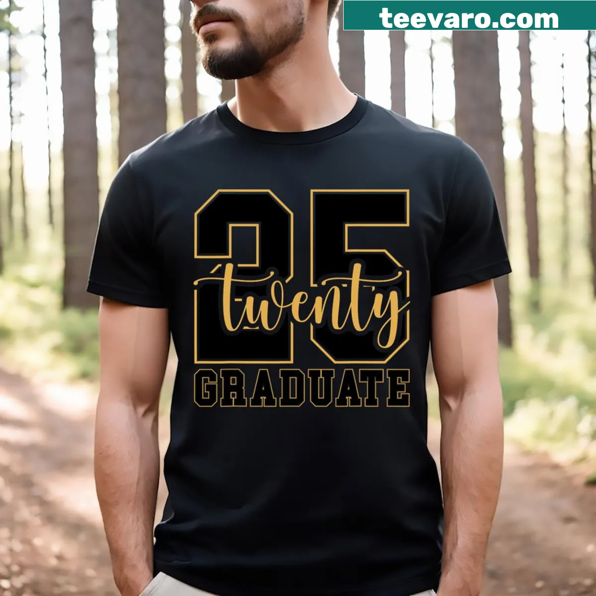T-shirt celebrating Class of 2025 graduates with bold lettering — on a men's t-shirt