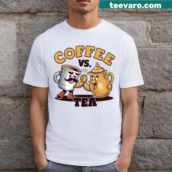 Playful coffee vs tea graphic T-shirt