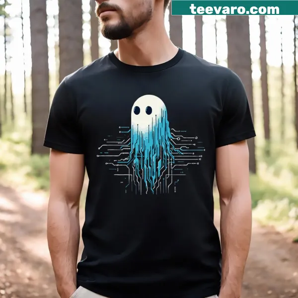 Illustration of a ghost with computer elements for a tech-inspired T-shirt