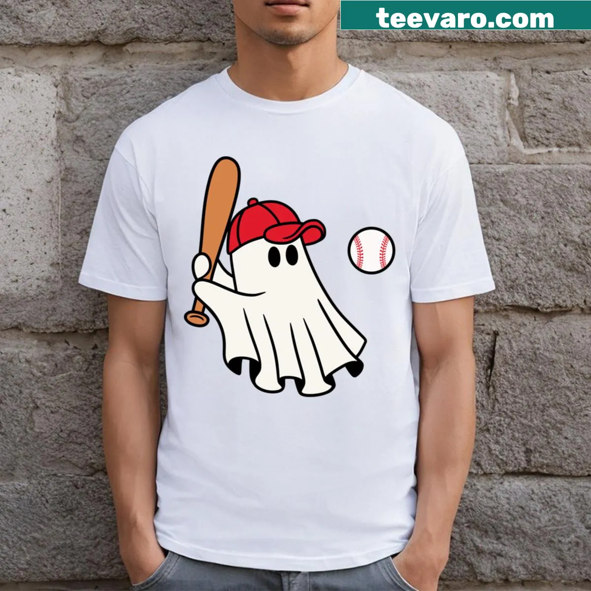 Ghost playing baseball illustration on a T-shirt — on a men's t-shirt