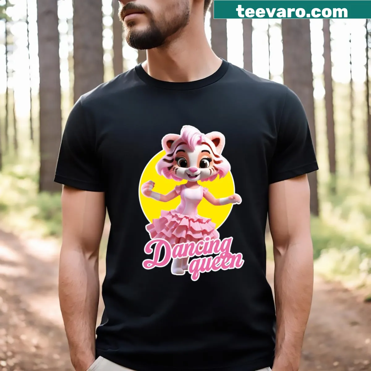 Adorable illustration of a tiger ballerina in a tutu — on a men's t-shirt