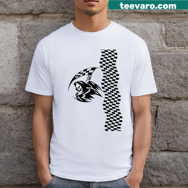 Illustration of a skeleton racing car driver on a t-shirt