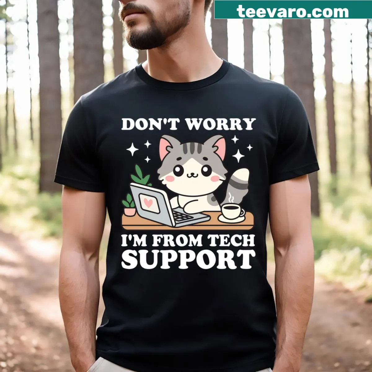 Funny tech support T-shirt with a reassuring phrase — on a men's t-shirt