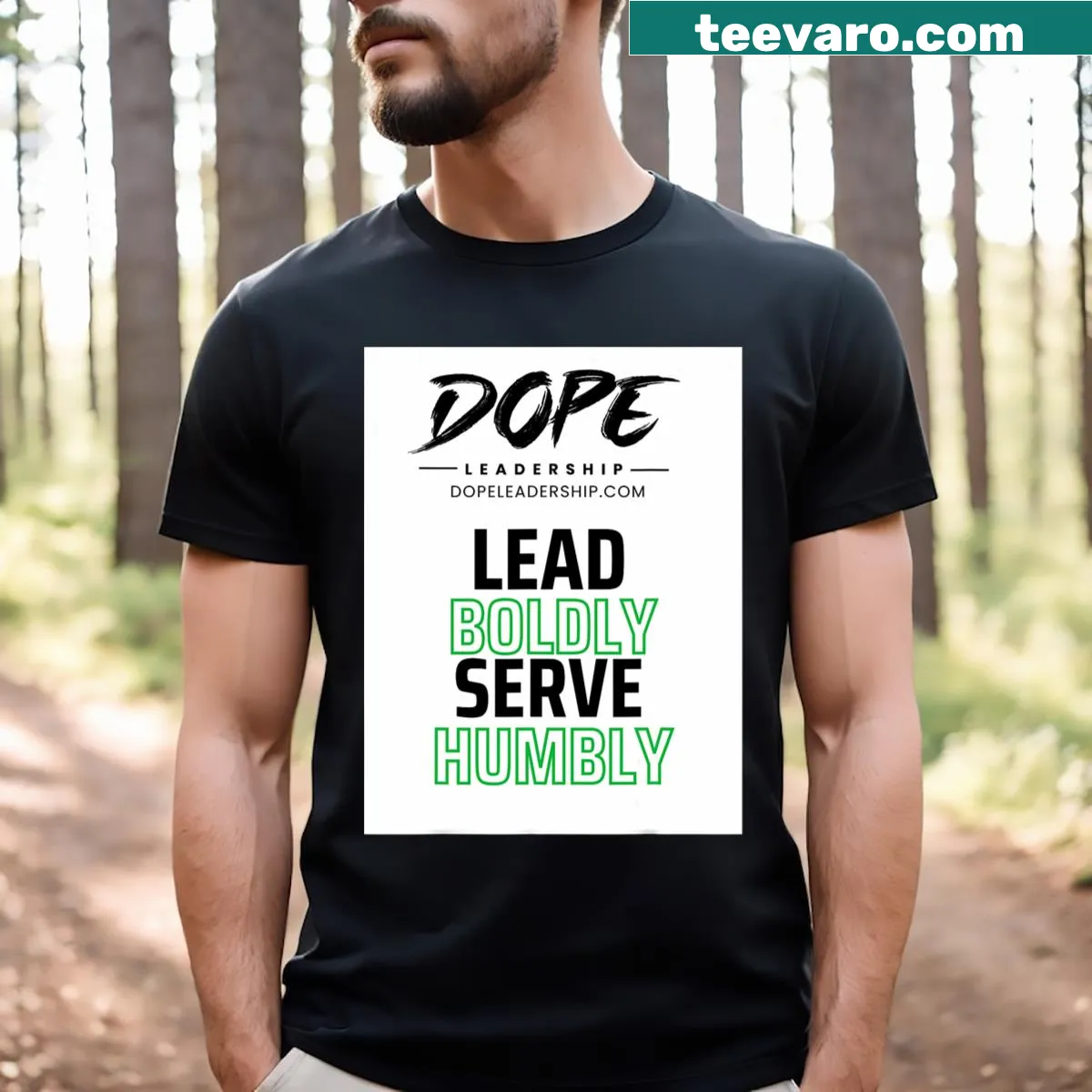 Inspirational leadership T-shirt with bold dope leader phrase — on a men's t-shirt