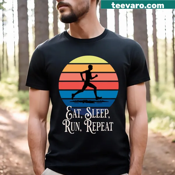Eat Sleep Run Repeat shirt with bold typography