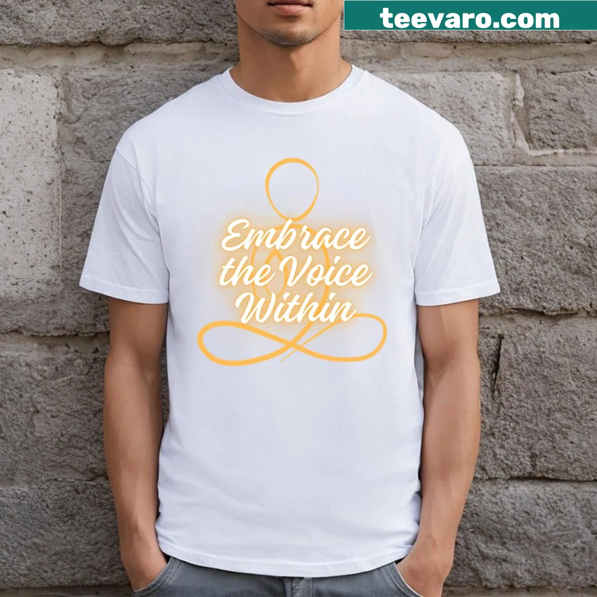 Inspirational T-shirt with 'The Voice Within' typography — on a men's t-shirt