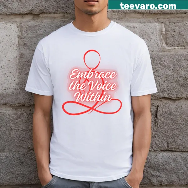 Red T-shirt with 'The Voice Within' inspirational typography