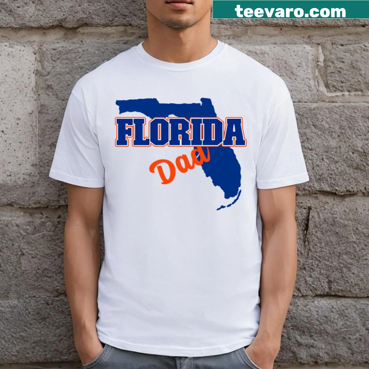 Illustrative Florida Dad t-shirt celebrating fatherhood with beach-themed graphics. — on a men's t-shirt