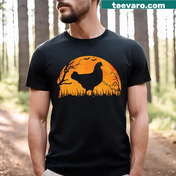 Halloween chicken silhouette t-shirt with spooky vibes