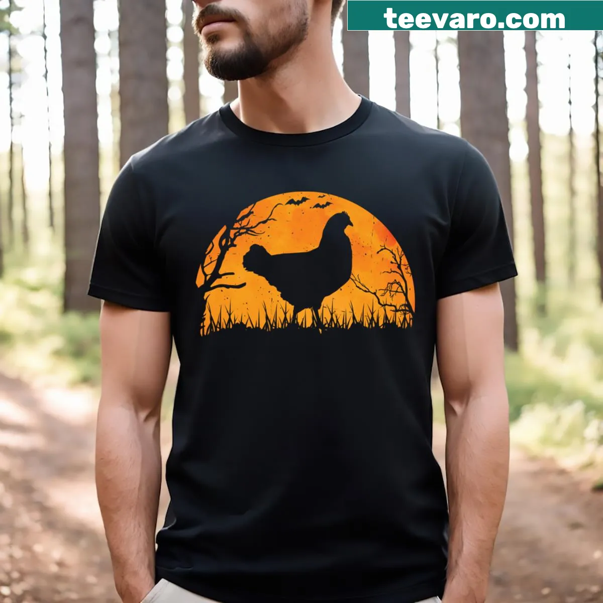 Halloween chicken silhouette t-shirt with spooky vibes — on a men's t-shirt