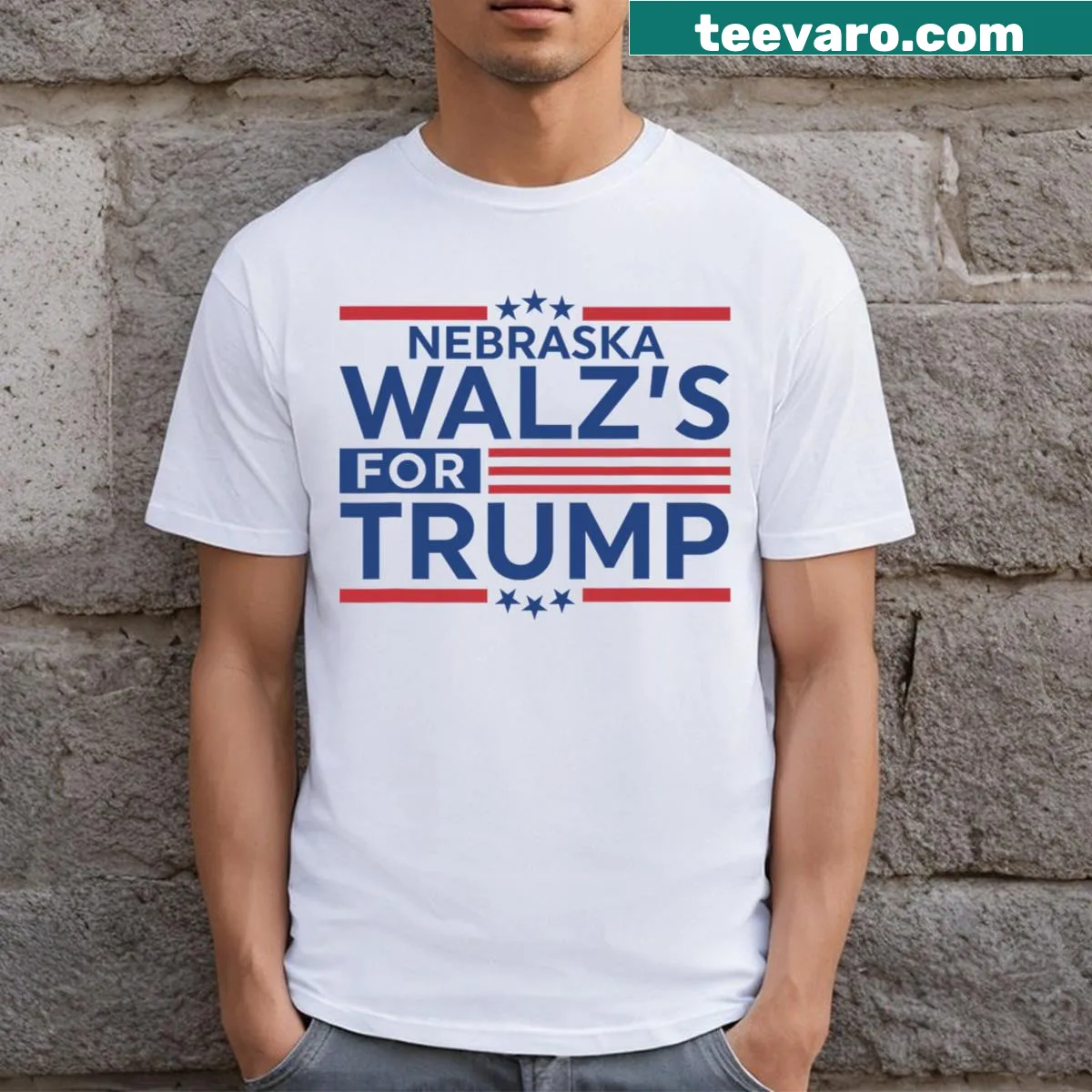 Humorous Nebraska-themed shirt featuring slogan and US flag design. — on a men's t-shirt
