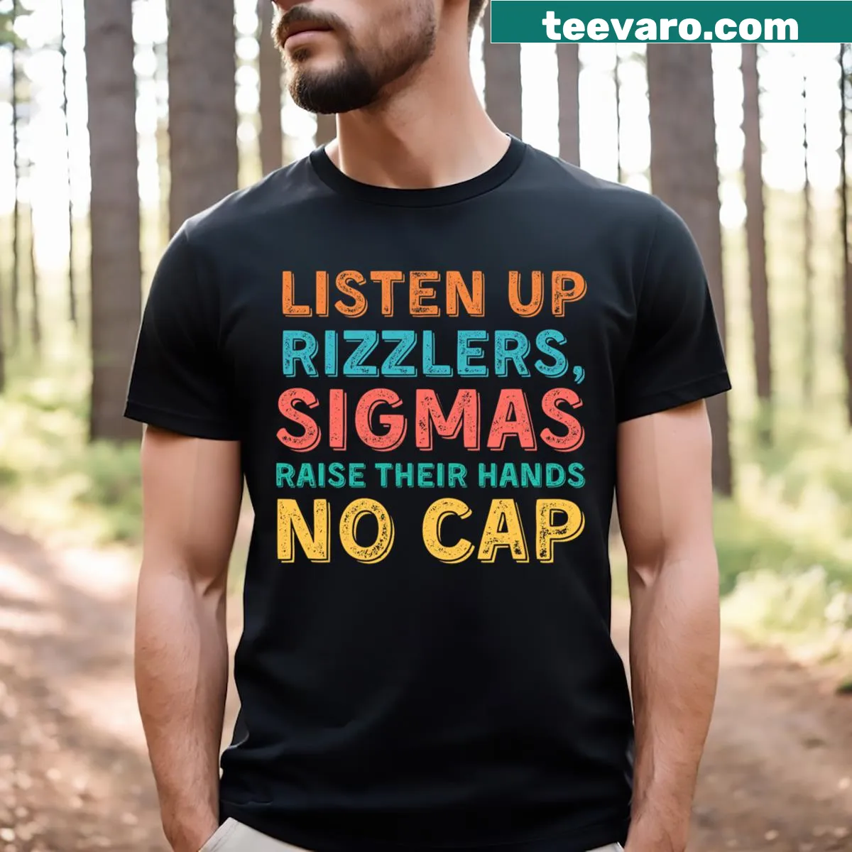 Teacher-themed shirt with 'Raise Your Hand Listen Up Rizzlers' text — on a men's t-shirt