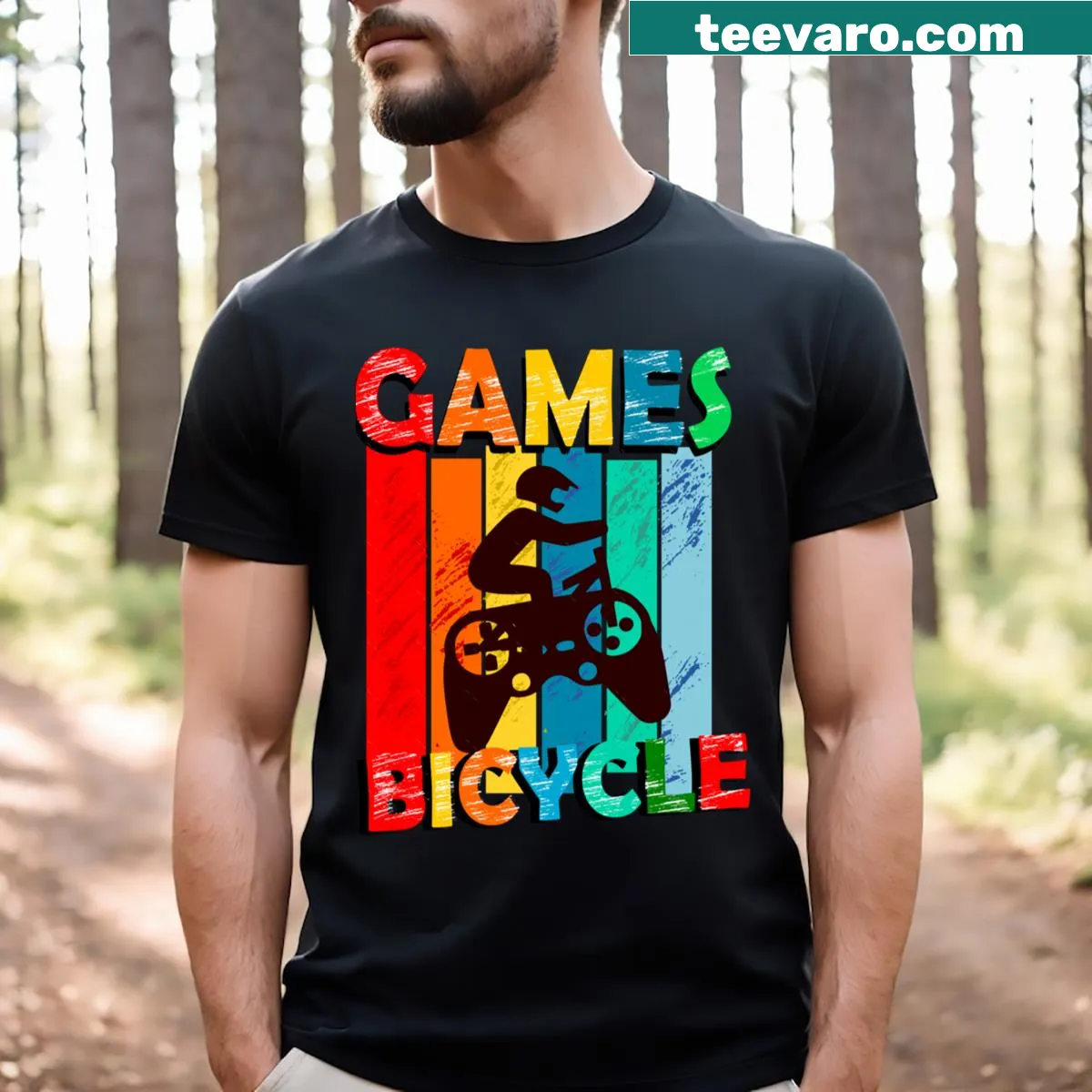 Playful t-shirt featuring a bicycle graphic — on a men's t-shirt