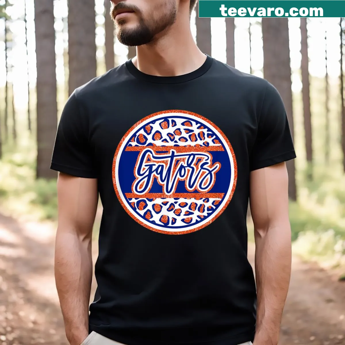 Illustrative sports t-shirt featuring Gators mascot and heart design for school spirit. — on a men's t-shirt