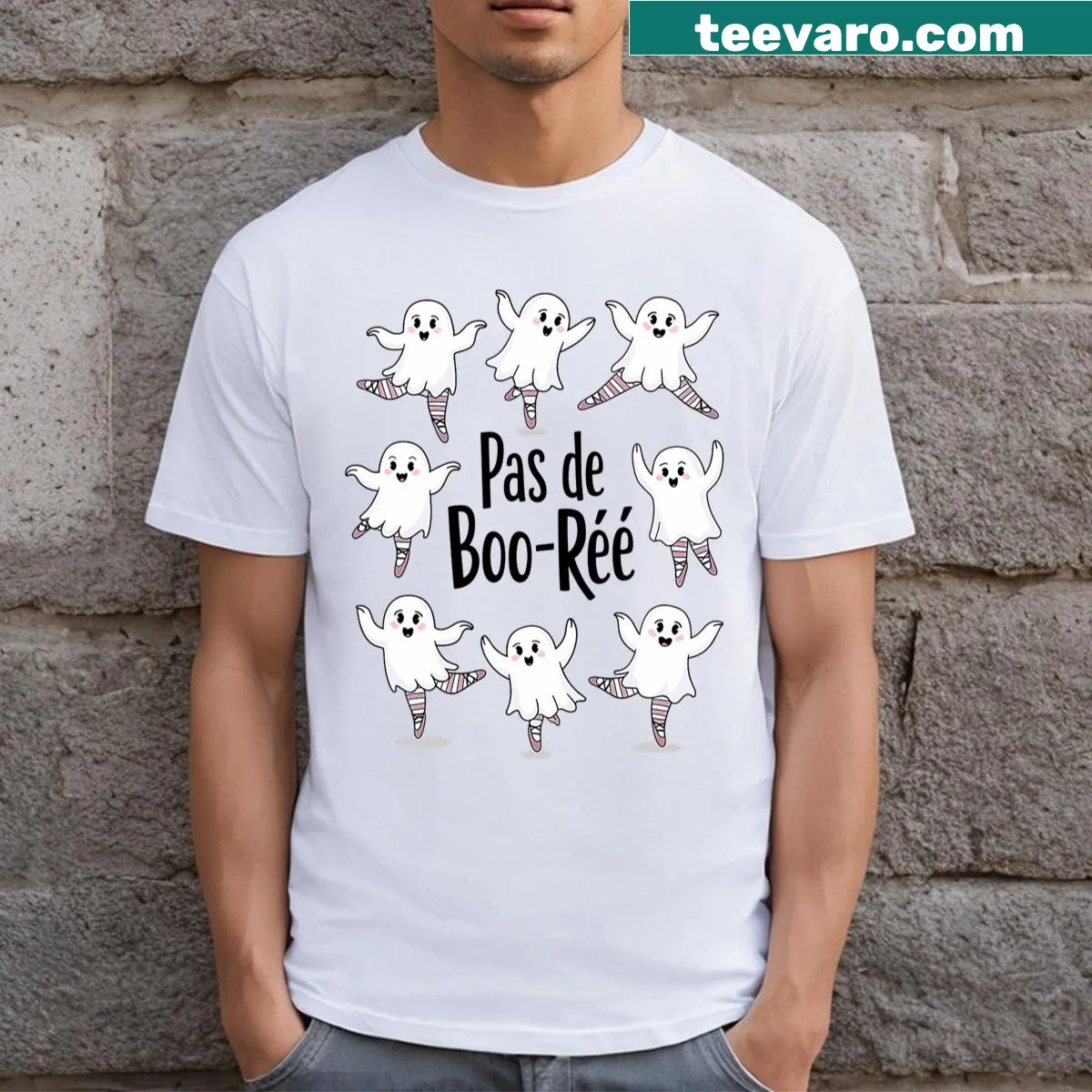 Ghost ballet dancer T-shirt with spooky Halloween theme — on a men's t-shirt